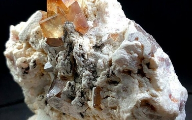 Topaz Crystals Bunches With Quartz on Feldspar Specimen