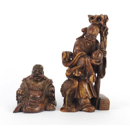 Two Chinese russet soapstone carvings including one of
