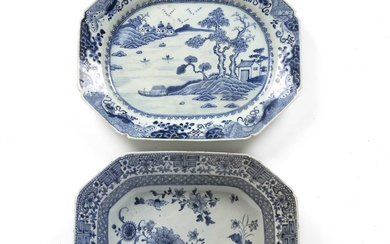 Two export blue and white porcelain meat dishes Chinese, circa...