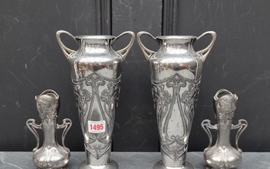 Two pairs of WMF Art Nouveau electroplated vases, largest 25...