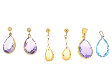 Two pairs of gem earrings & two pendant