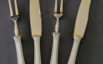 Typical 12-piece Art Nouveau dessert/fruit cutlery made of silver