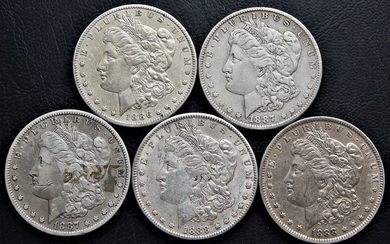 USA - Dollars (Morgan) 1886-O, 1887, 1887-O, 1888, 1888-O (5 pieces) - Silver