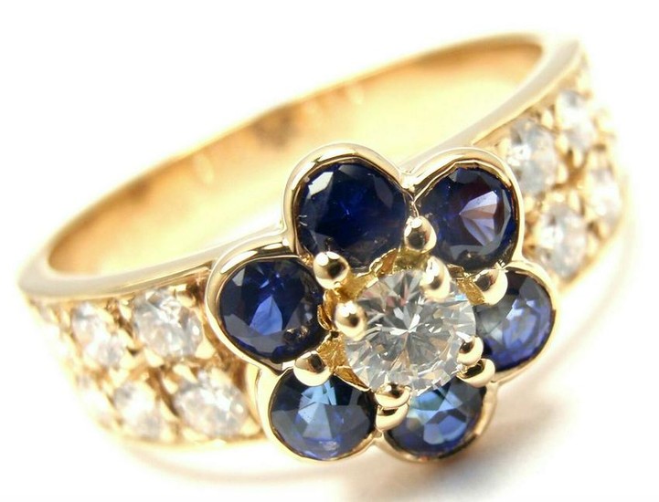 VAN CLEEF & ARPELS 18k Gold Diamond Sapphire Fleurette