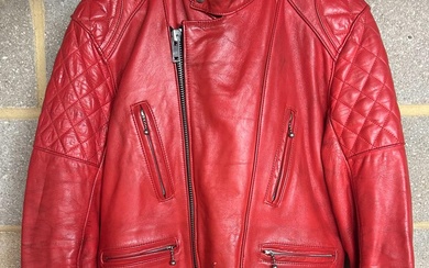 VINTAGE MIKE WILLIS MW LEATHERS. MOTORCYCLE JACKET RED LEATHER.