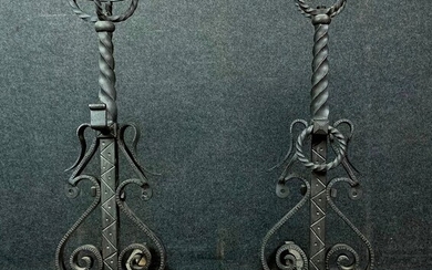Very important pair of castle andirons - Renaissance style - Iron (cast) - Early 19th century
