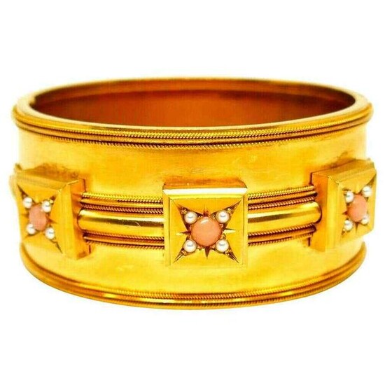 Victorian Coral 14k Yellow Gold Bangle Bracelet