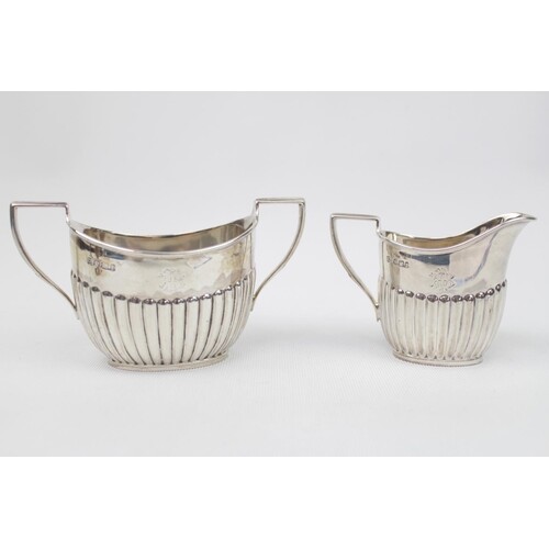 Victorian Silver matching Sugar bowl and Cream jug of fluted...