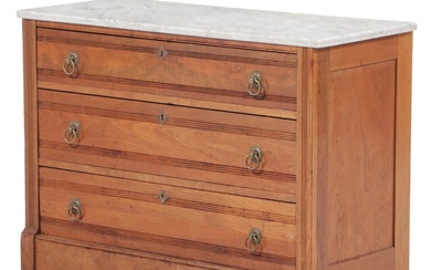Victorian Walnut and Marble-Top Three-Drawer Chest, Late 19th Century