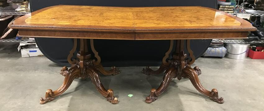 Vntge Inlaid Double Pedestaled Wooden Dining Table