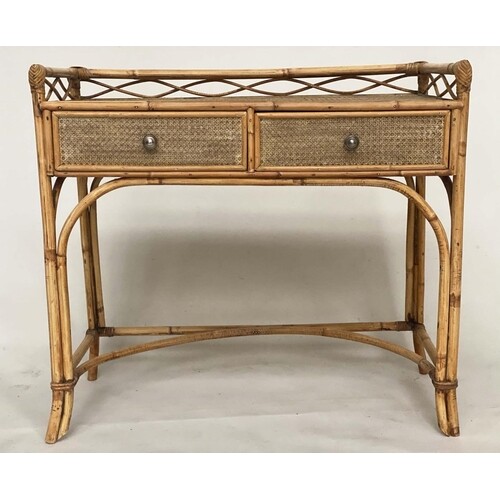 WRITING TABLE, early 20th century bamboo framed and cane pan...