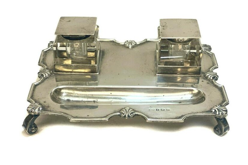 Walker & Hall Sterling SIlver and Glass Inkwell Pen