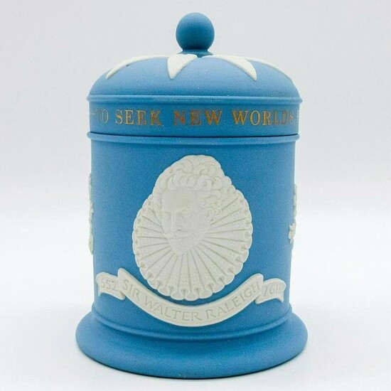 Wedgwood Blue Jasperware Sir Walter Raleigh Tobacco Jar
