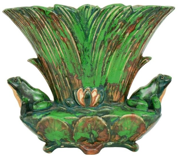 Weller Pottery Coppertone Vase with Frogs
