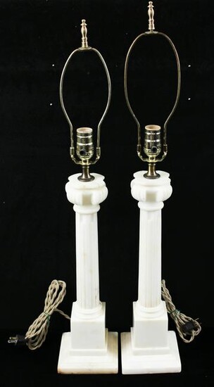 White Marble Column Table Lamps