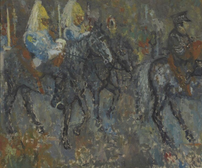William D. Clyne, Scottish 1922¬®1981 - Household Cavalry, The Meadows, Edinburgh; oil on canvas, signed on the reverse 'Clyne', 51 x 60.8 cm (ARR) Provenance: the Estate of the Artist