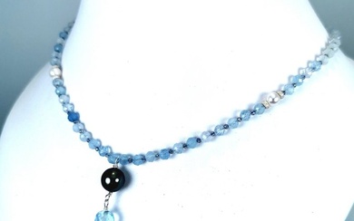 With 1 Southsea BQ Ø 12,5x13,5 mm - 925 Akoya pearls, Silver, Tahitian pearl - Necklace South Sea Pearl - Aquamarines, Iolites, Topaz