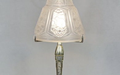 a large French art deco lamp by Auguste Mousson & Hanots - Lamp - Glass, silvered bronze or solid brass