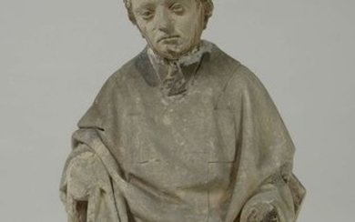 carved limestone "Bishop." Work of French Flanders. Period:...