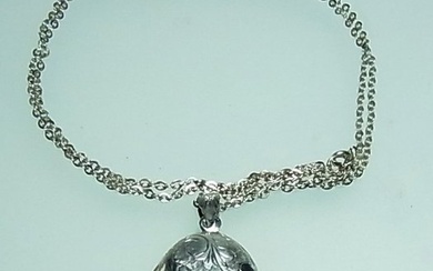 floral gravierter Medaillon-Anhänger - 925 Silver - Necklace, Pendant