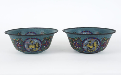 pair of antique marked cloisonné bowls (