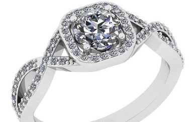 0.80 Ctw SI2/I1 Gia Certified Center Diamond 14K White Gold Engagement Halo Ring