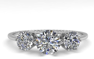 1 ctw Certified VS/SI Diamond Art Deco Ring 14k White Gold