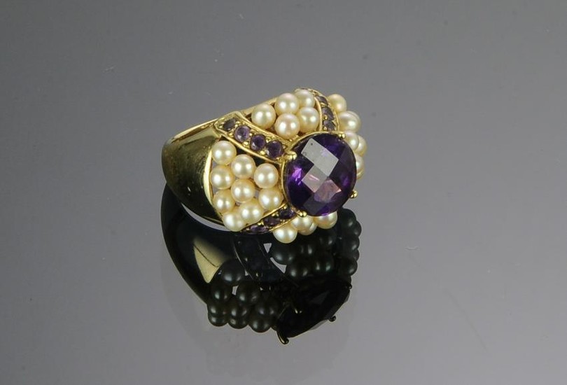 10K Gold, Amethyst & Seed Pearl Ring