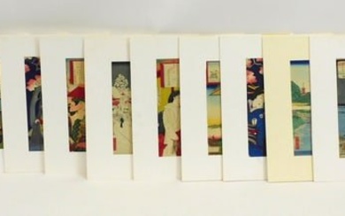 (12) Japanese Ukiyo-e prints, colored woodblocks