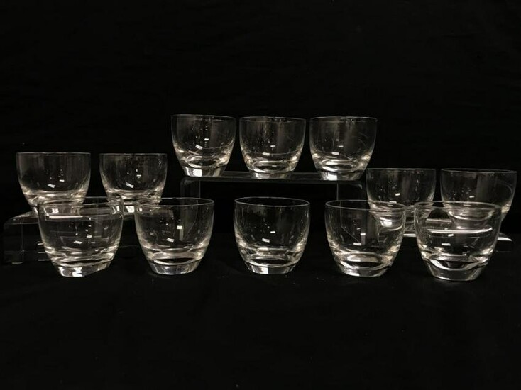 12 STEUBEN CLEAR CRYSTAL LOWBALLS, SIGNED