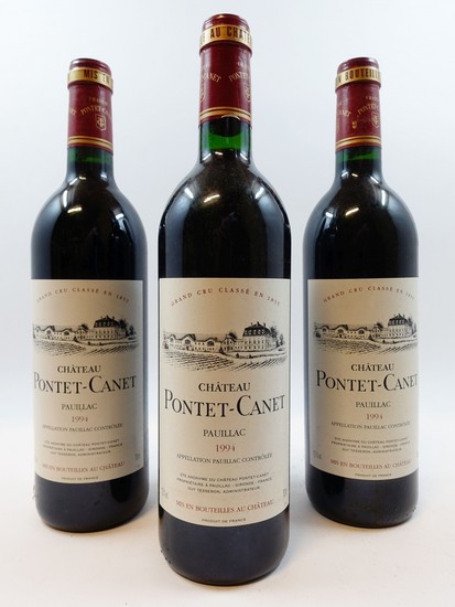 12 bouteilles CHÂTEAU PONTET CANET 1994 5è GC Pauillac (étiquettes fanée) Caisse bois d'origine