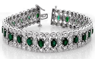 14.50 ctw Emerald & Diamond Bracelet 14k White Gold