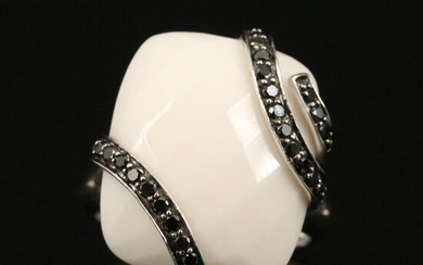 14K Chalcedony and Black Diamond Ring