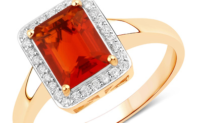 14KT Yellow Gold 1.20ctw Fire Opal and White Diamond Ring