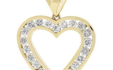 14k Yellow Gold 2.65ctw Channel Set Round Cut Diamond Large Open Heart Pendant