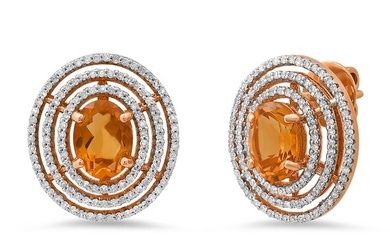 18K Rose Gold Setting with 2.19ct Citrine and 0.68ct Diamond Earrings