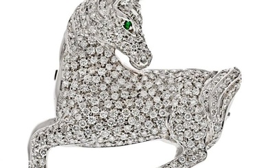 18K White Gold 4.00cts Round Diamond Horse Pin Brooch