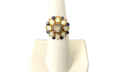 18K Yellow Gold Sapphire, Opal and Diamond Parasol Ring