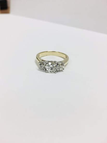 18ct yellow/white gold 1.30ct three stone diamond ring,0.70ct...