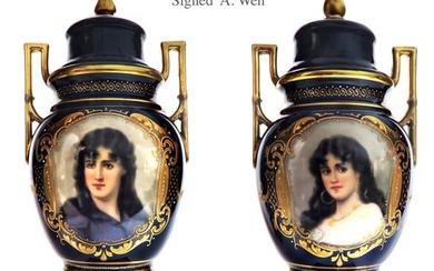 19th C. Pair of Royal Vienna Vases, A. Weh Signed