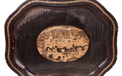 (19th c) CHINESE EXPORT LACQUER TRAY