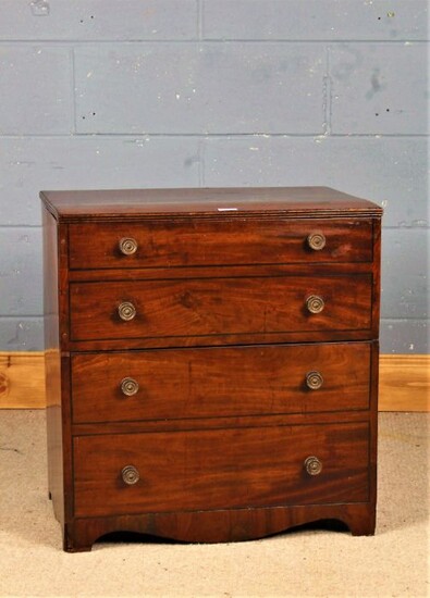 19th century mahogany and ebony strung commode, in the form of a chest of drawers, 62cm wide x 65cm