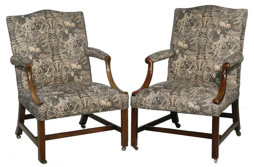 (2) ANTIQUE UPHOLSTERED ENGLISH ARMCHAIRS