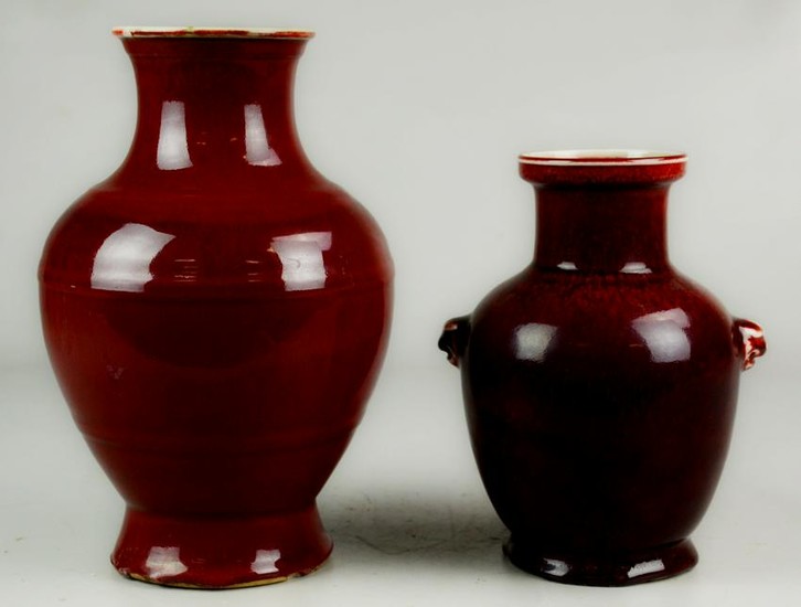 (2) Chinese Sangue de Boeuf Vases