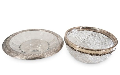 (2 Pc) Antique Cut Crystal And Sterling Silver Bowls