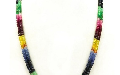 2 Strand Emerald, Ruby, and Sapphire String Necklace