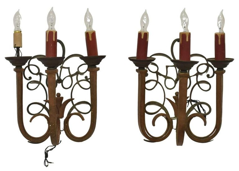 (2) TED VOSS TEXAS WROUGHT IRON WALL SCONCES