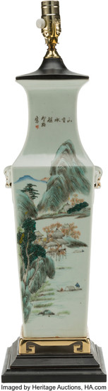 21296: A Chinese Partial Gilt Enameled Porcelain Lamp