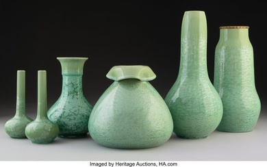 27096: Six Sarreguemines Pottery Green Crystalline Glaz
