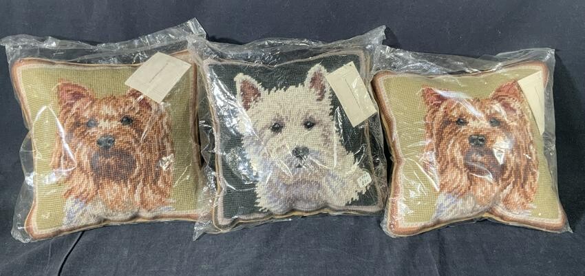 3p Handcrafted Needlepoint Dog Pillows, Org Pack